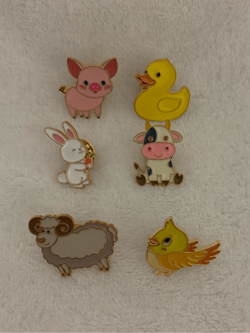 Cute Farm Animal Enamel Pin Set - Pink, Yellow, White, Brown